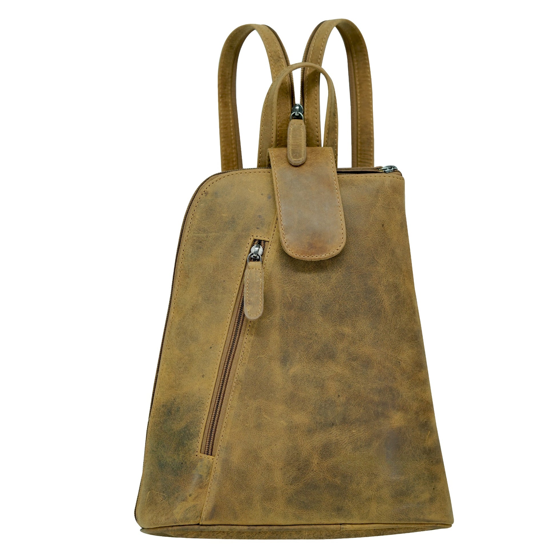 Camel leather backpack on a white background