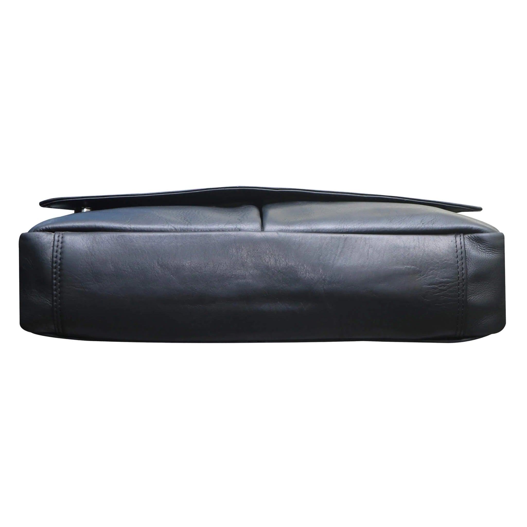 Black messenger bag bottom view