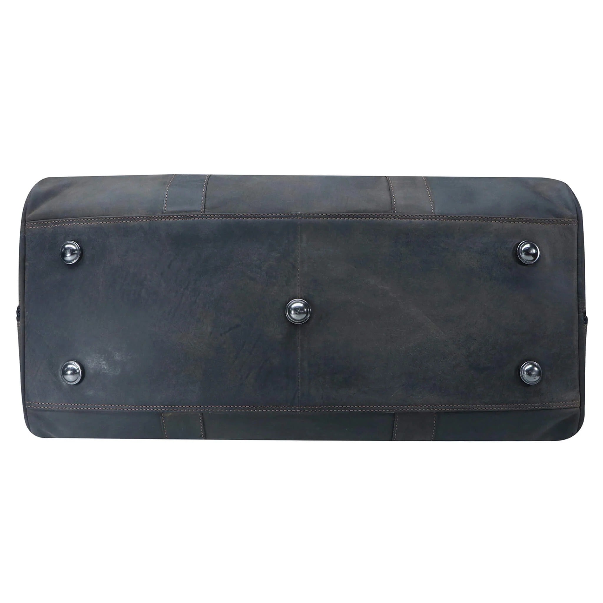 Brown leather bag with silver studs bottom view