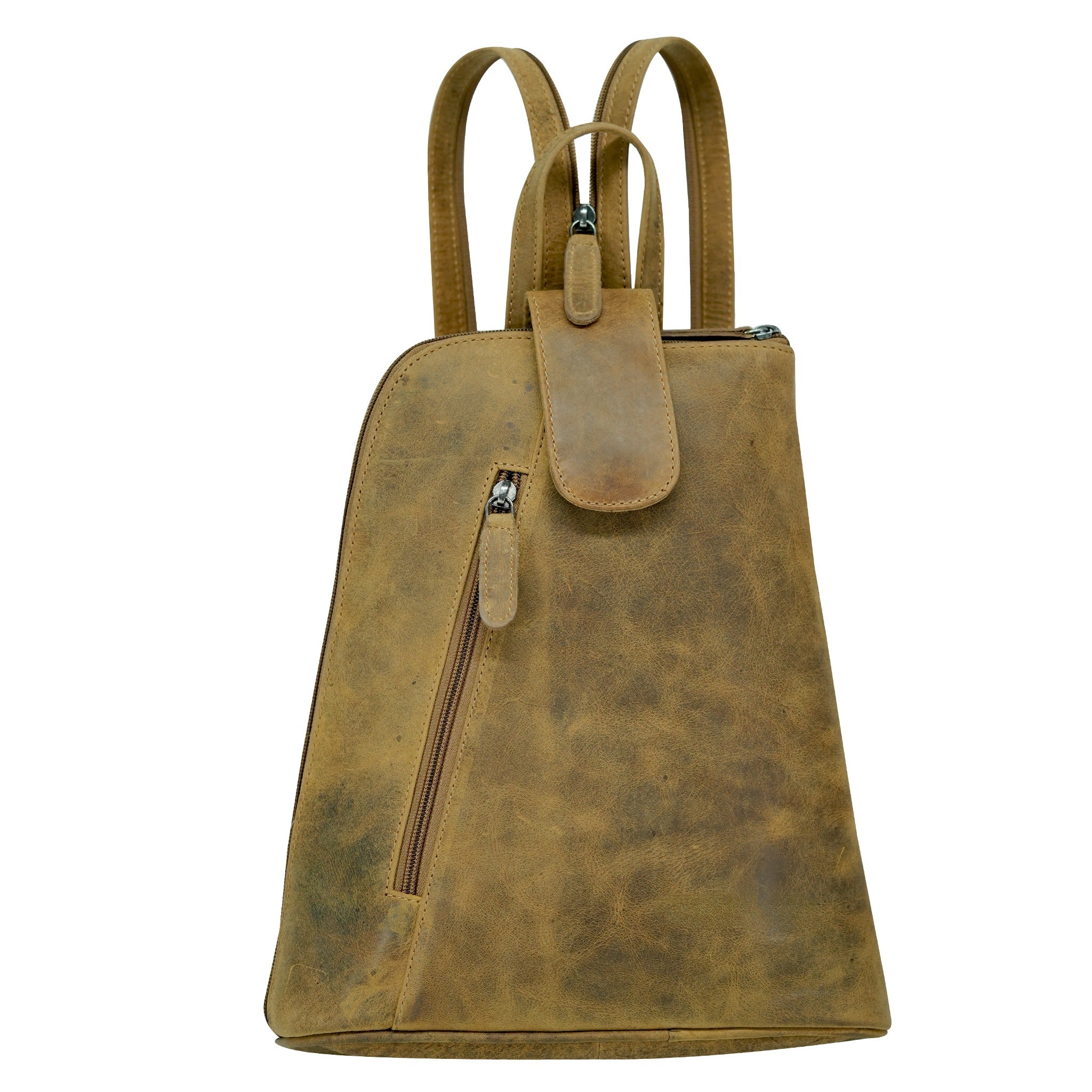 Camel leather backpack on a white background