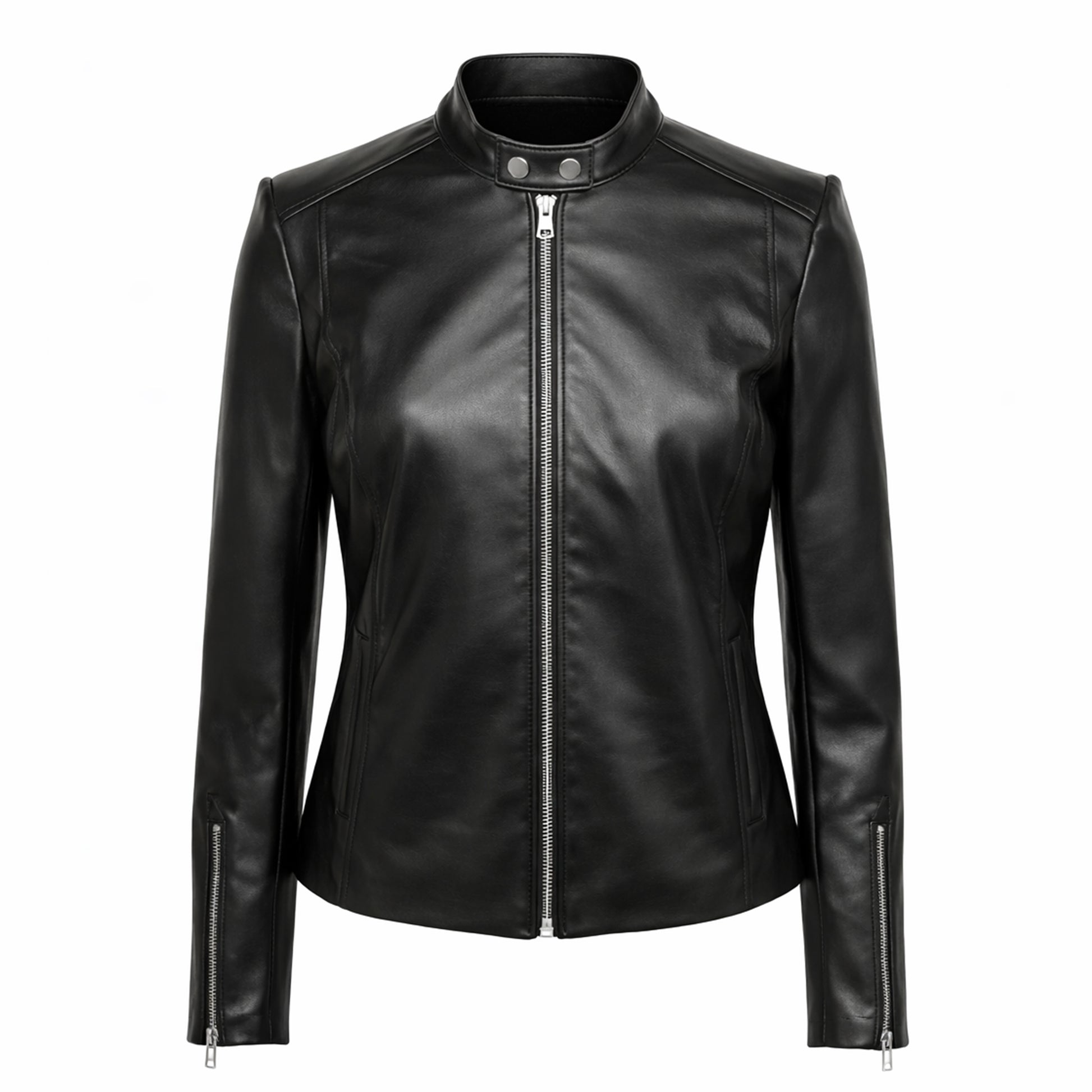 Black leather jacket front view