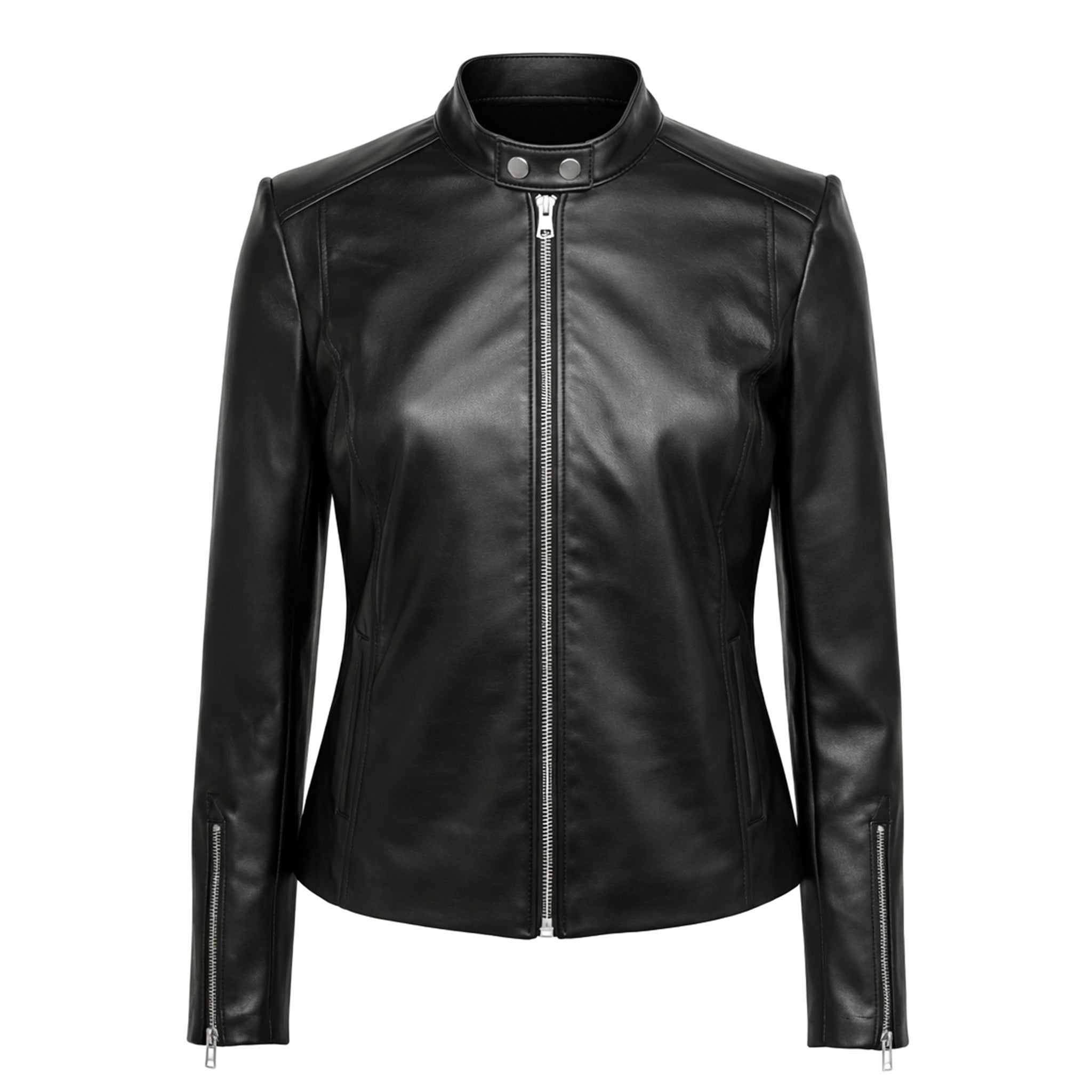 Black leather jacket front view