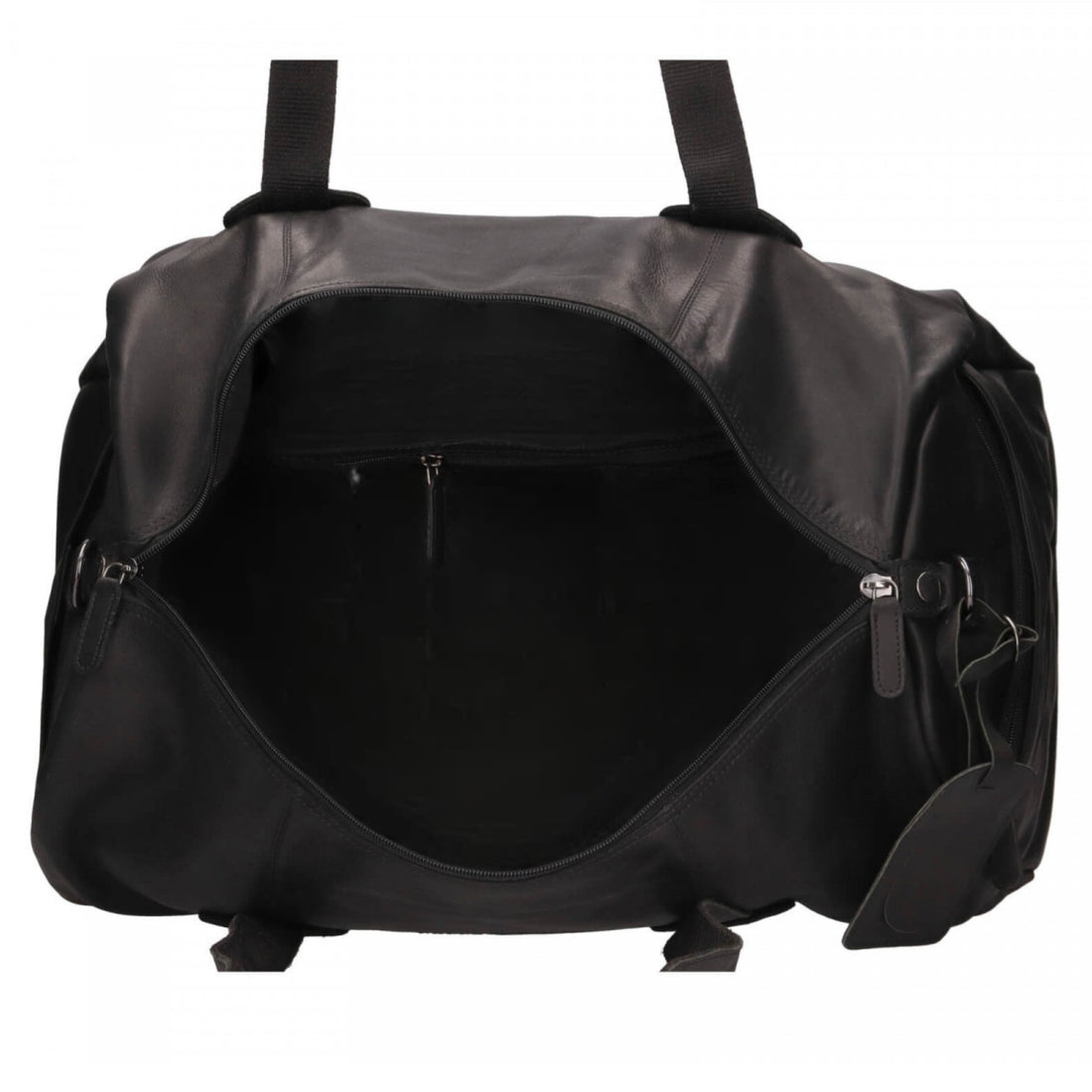 Black duffel bag front view