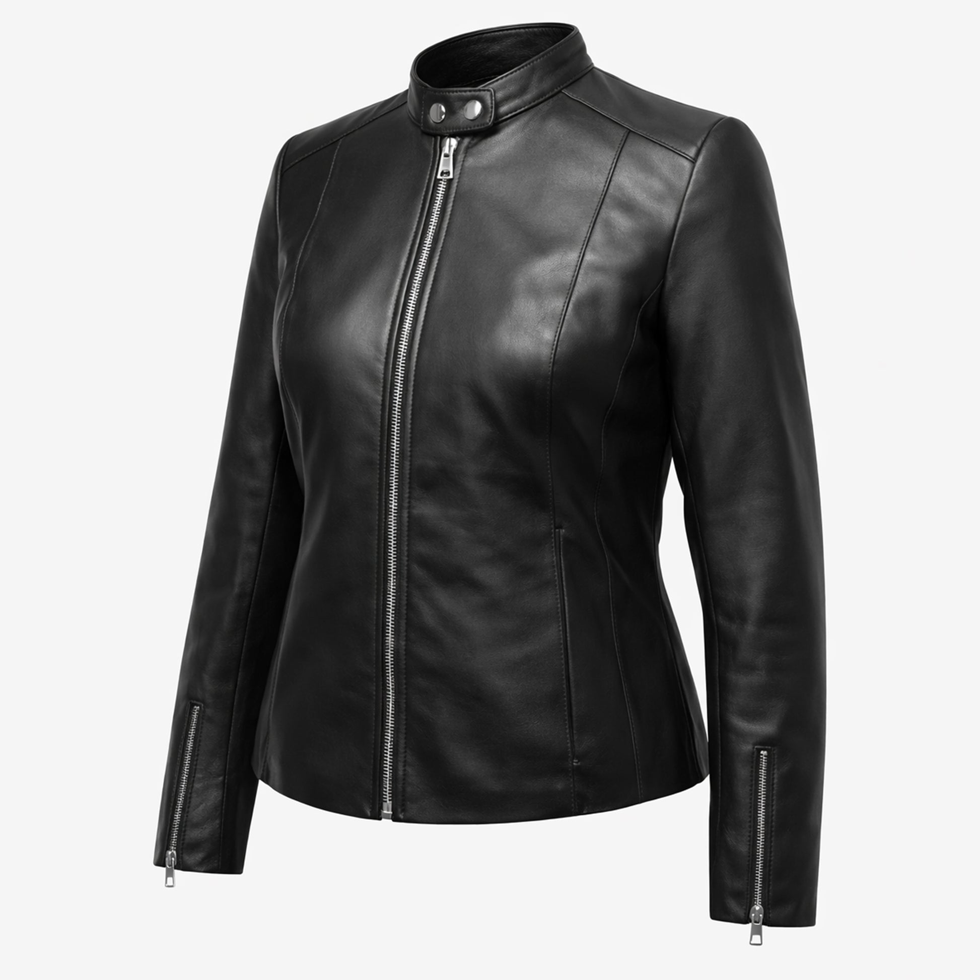 Black leather jacket side view