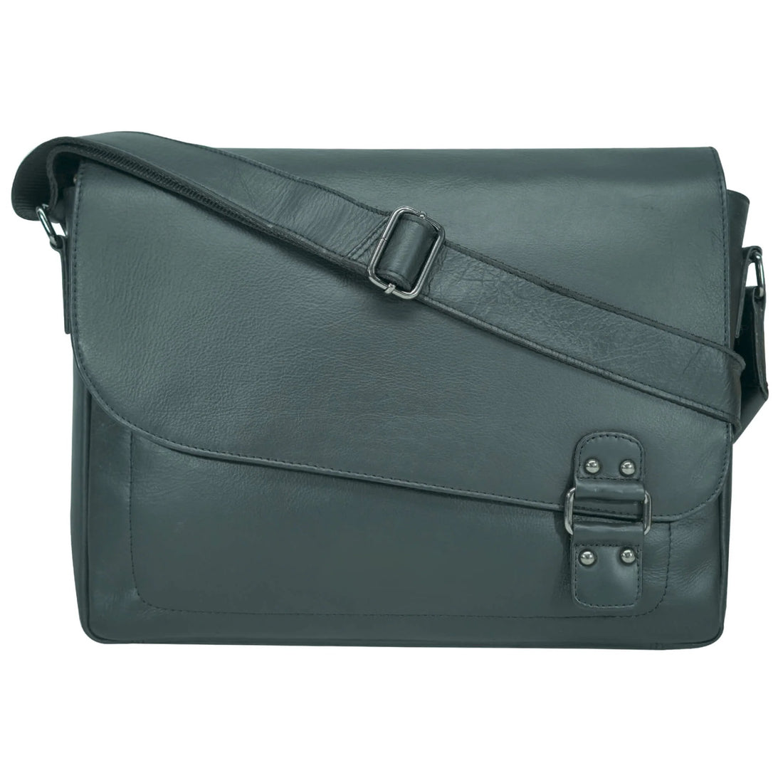 leather messenger bag on a white background