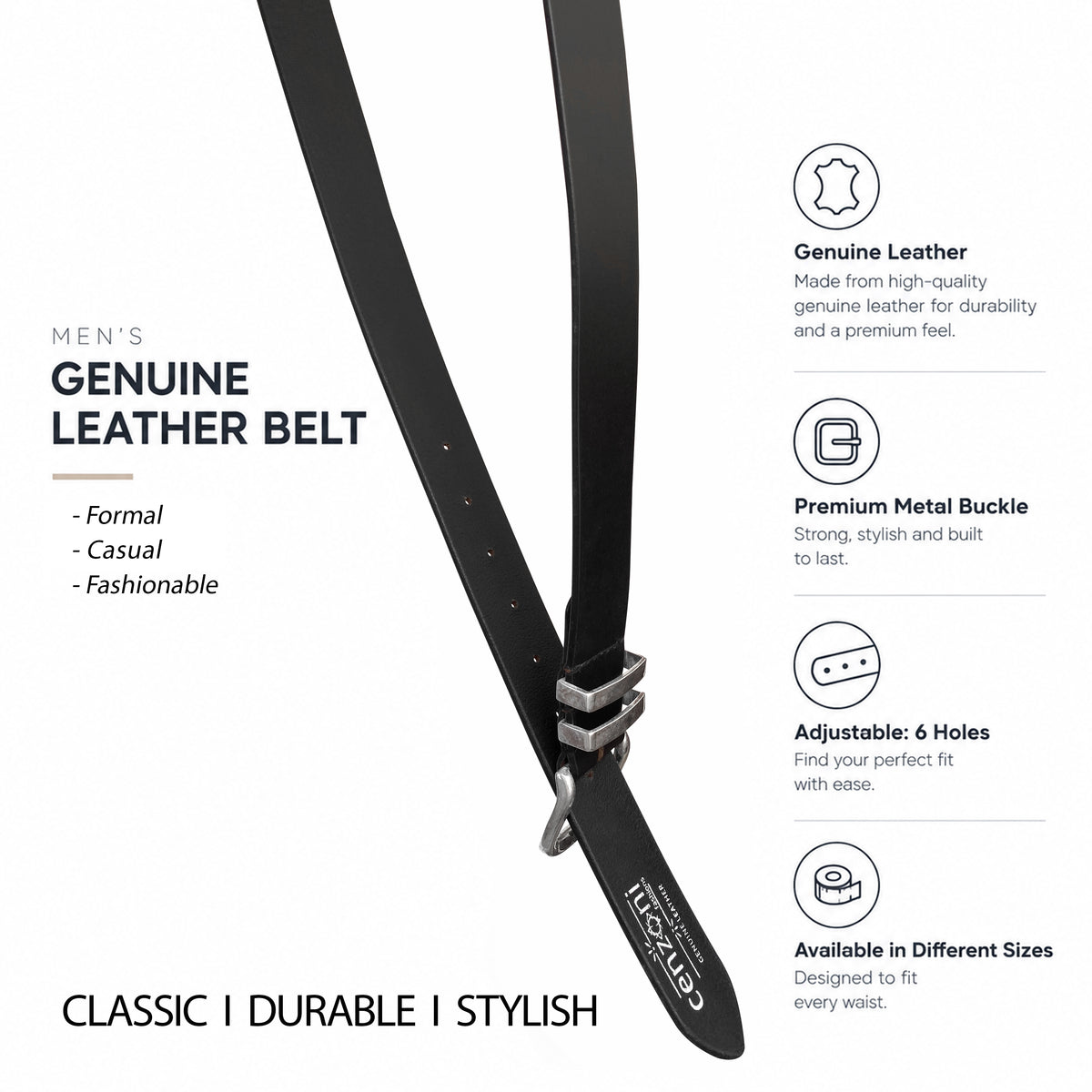 BOP1.5M(N) - Double Metal Loop Leather Belt