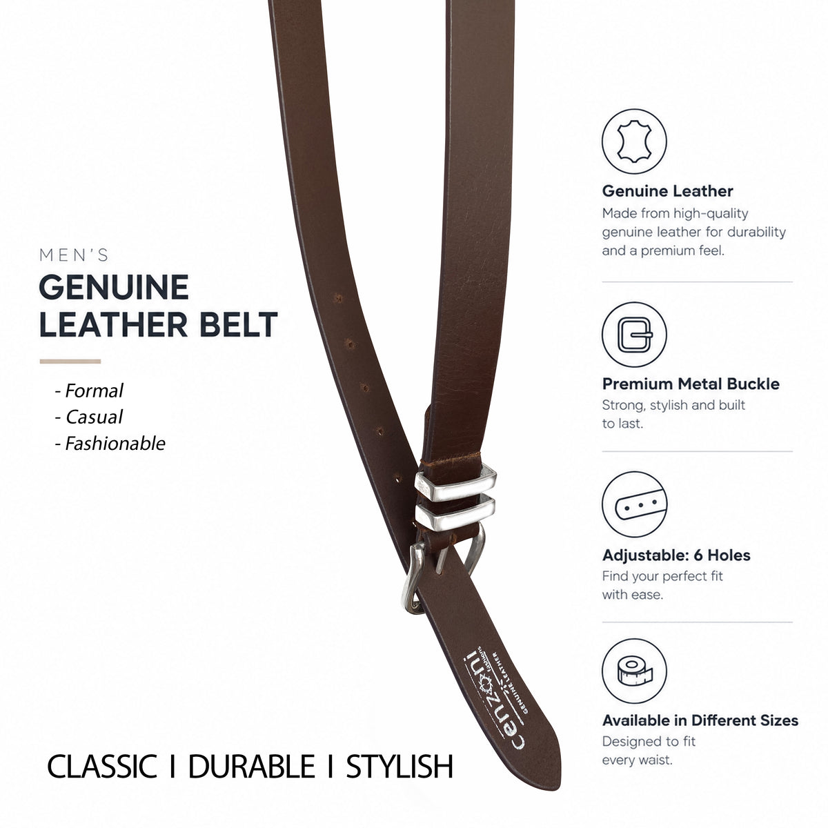 BOP1.5M(N) - Double Metal Loop Leather Belt