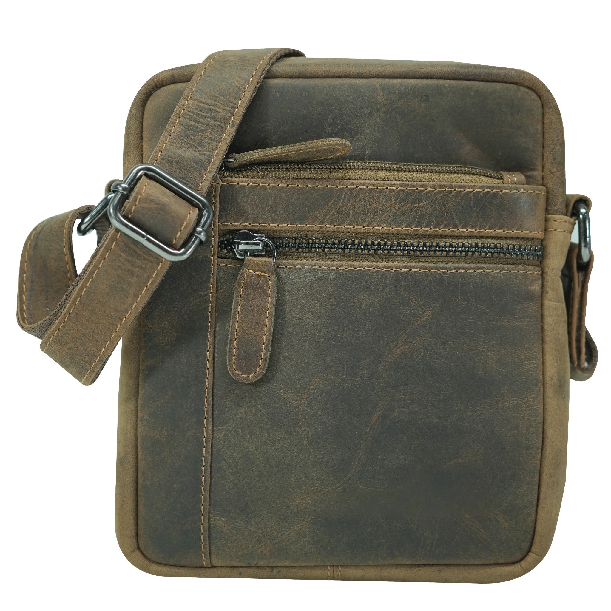 Kahki leather crossbody bag on a white background