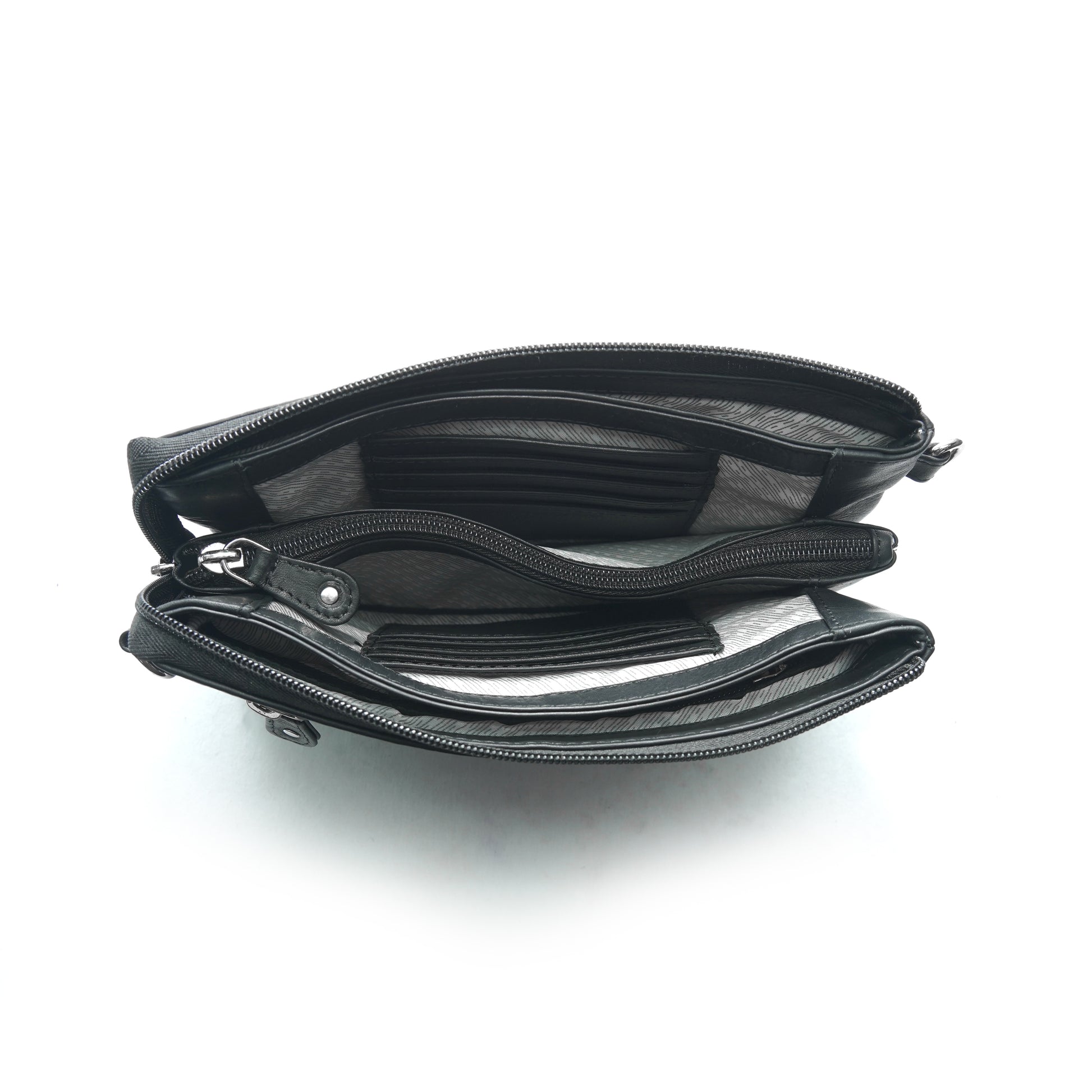 Black cowhide small crossbody bag open view