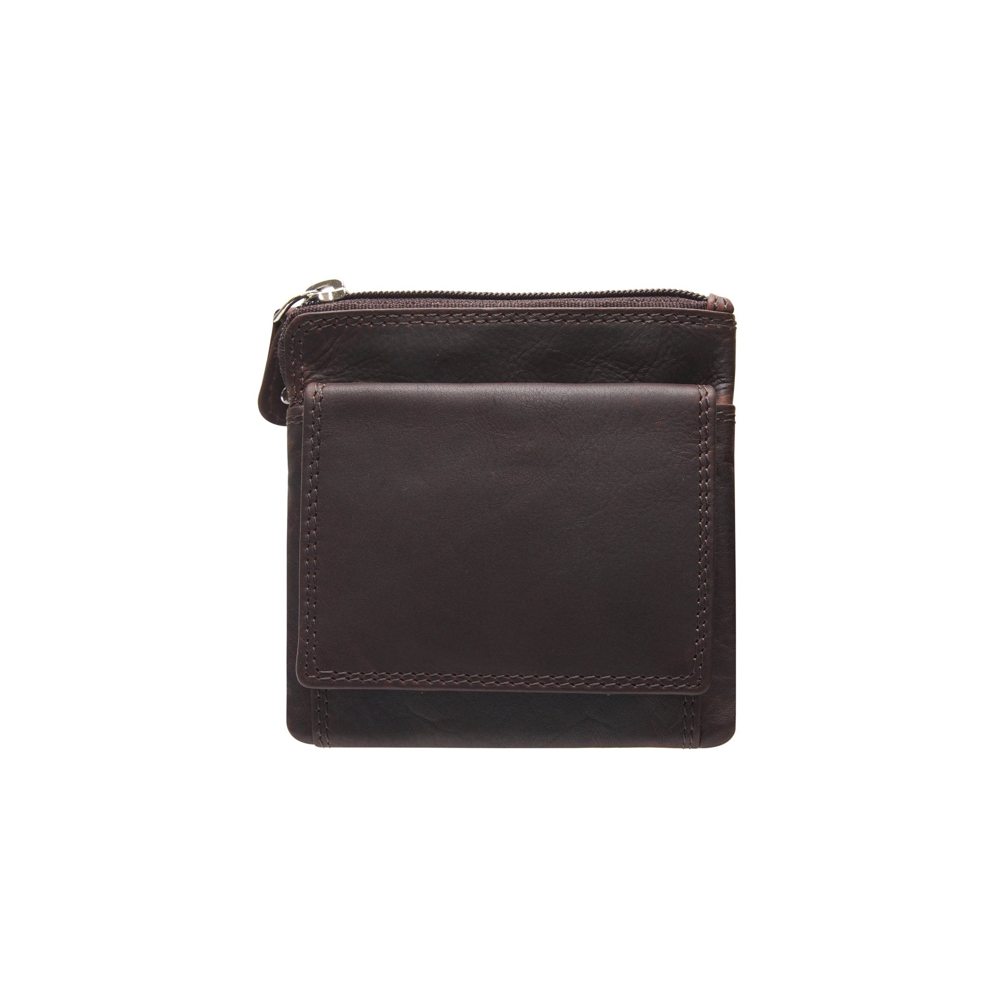 Brown leather coin purse front view