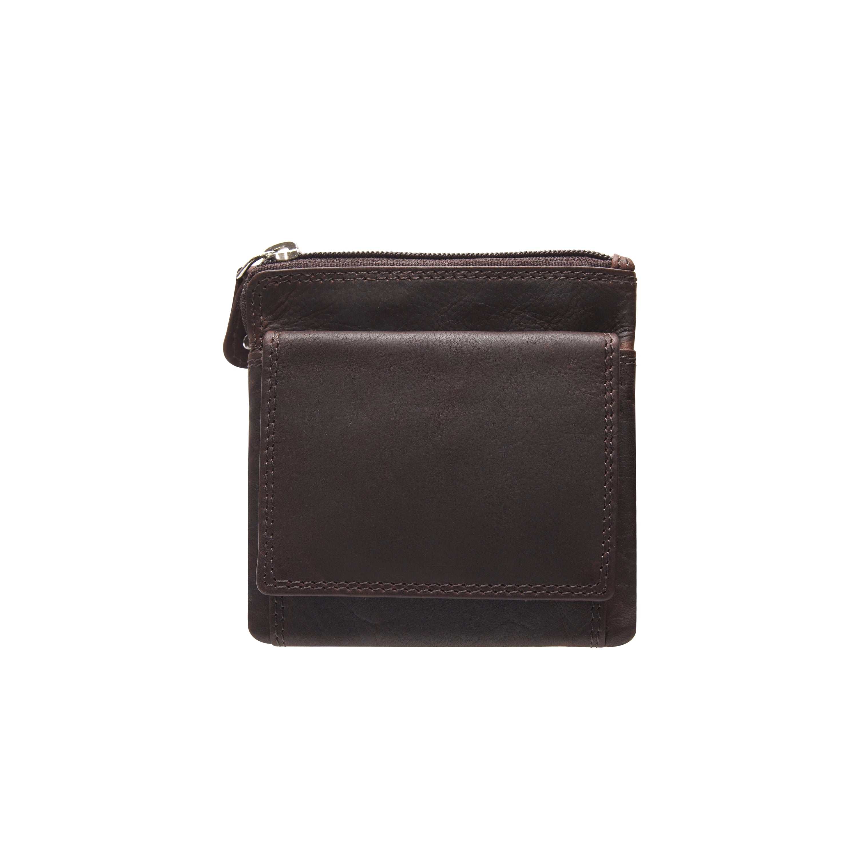 Brown leather coin purse front view