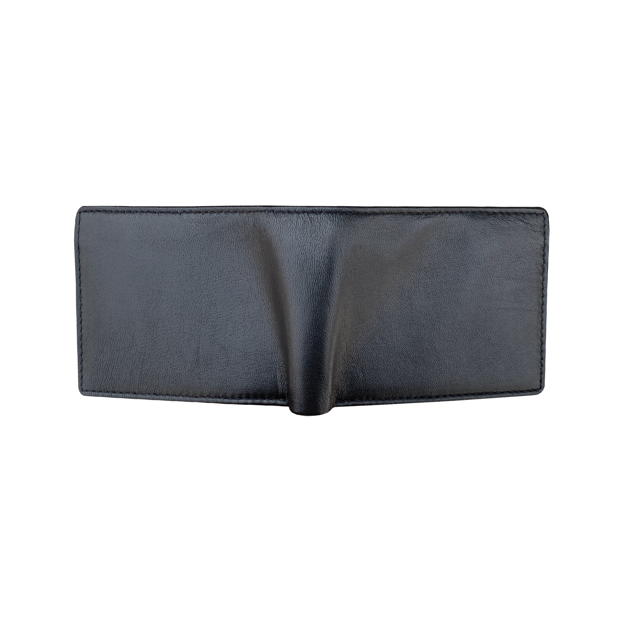 Black leather wallet back and front full view