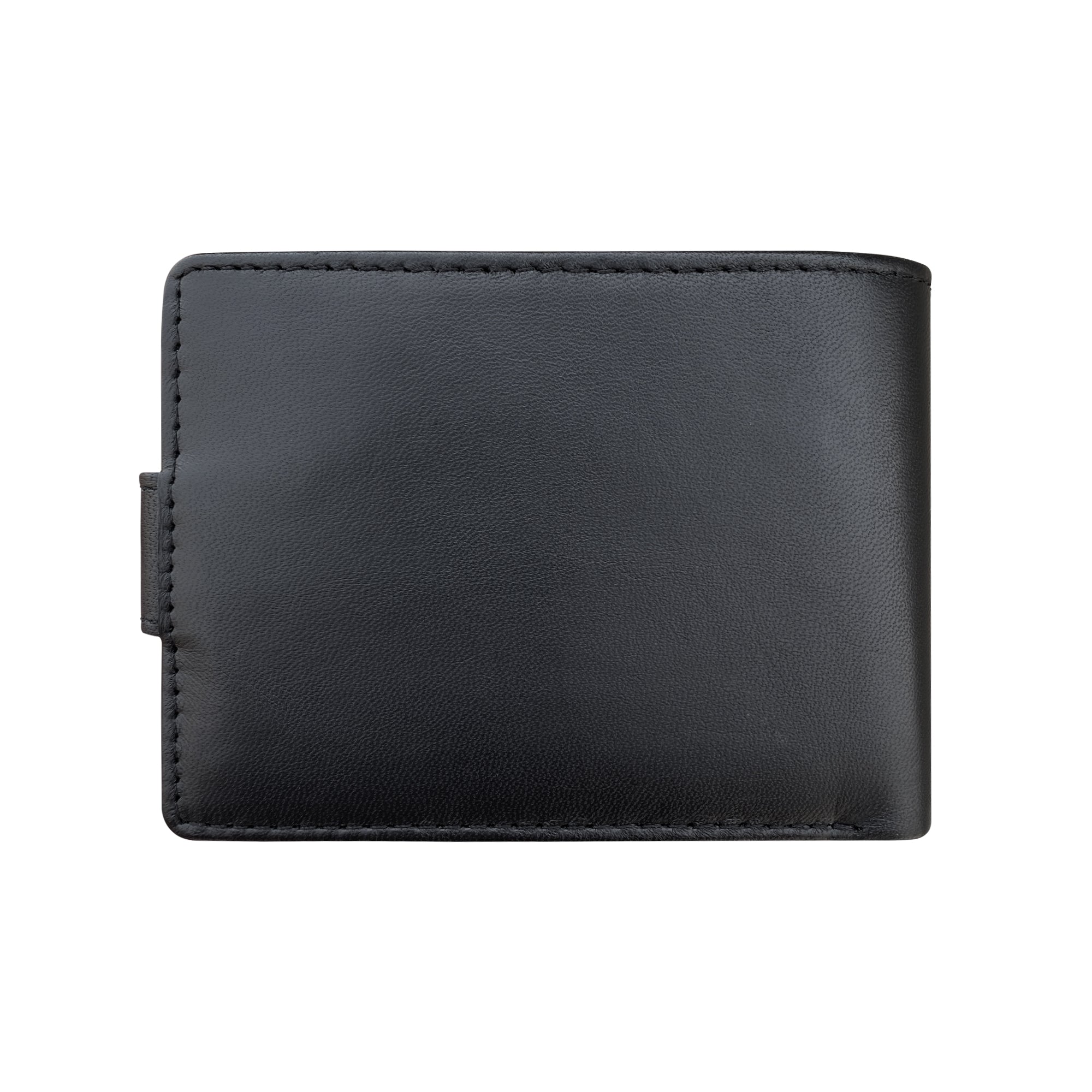 Black leather wallet back view on a white background