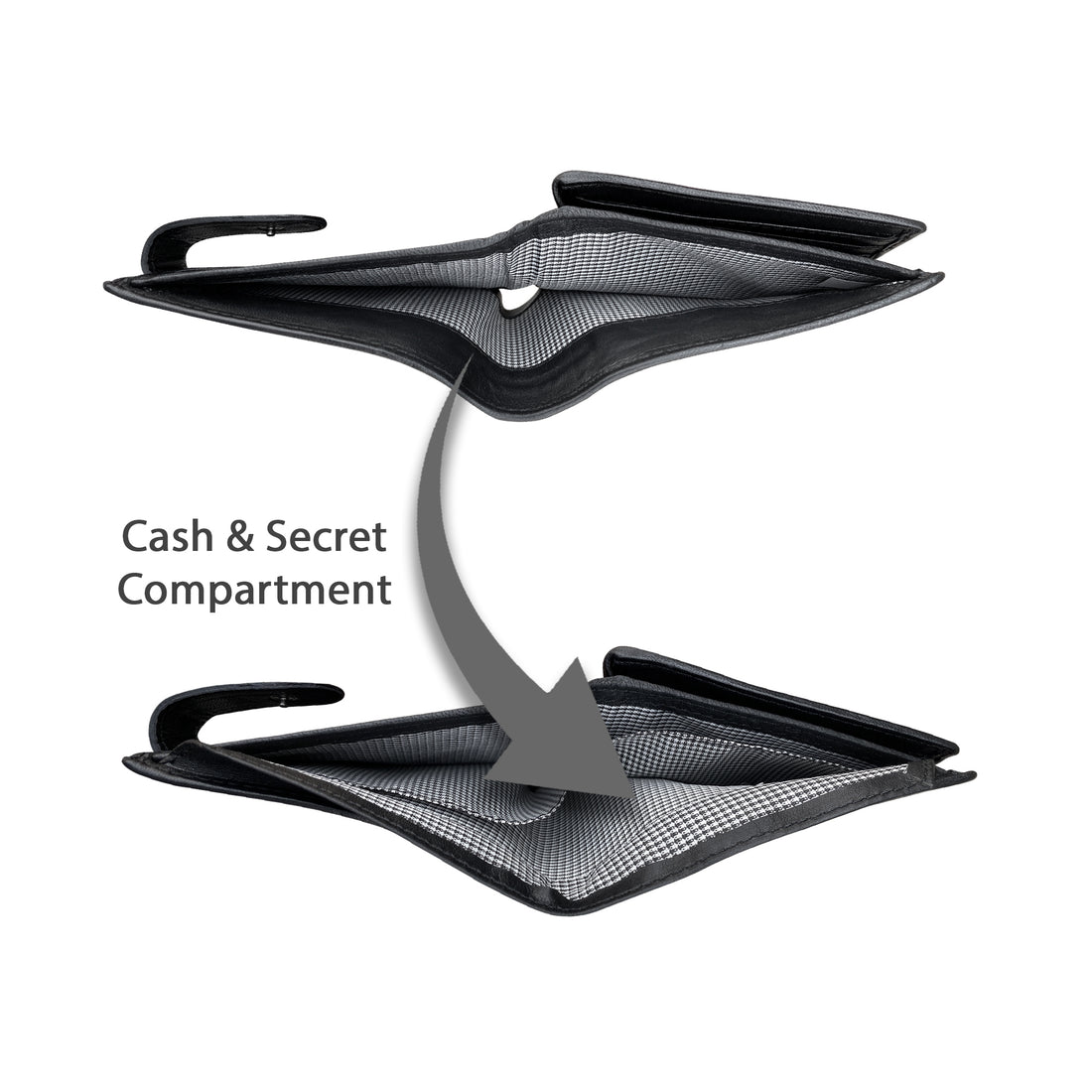 Black sheepskin wallet cash and secret compartment view