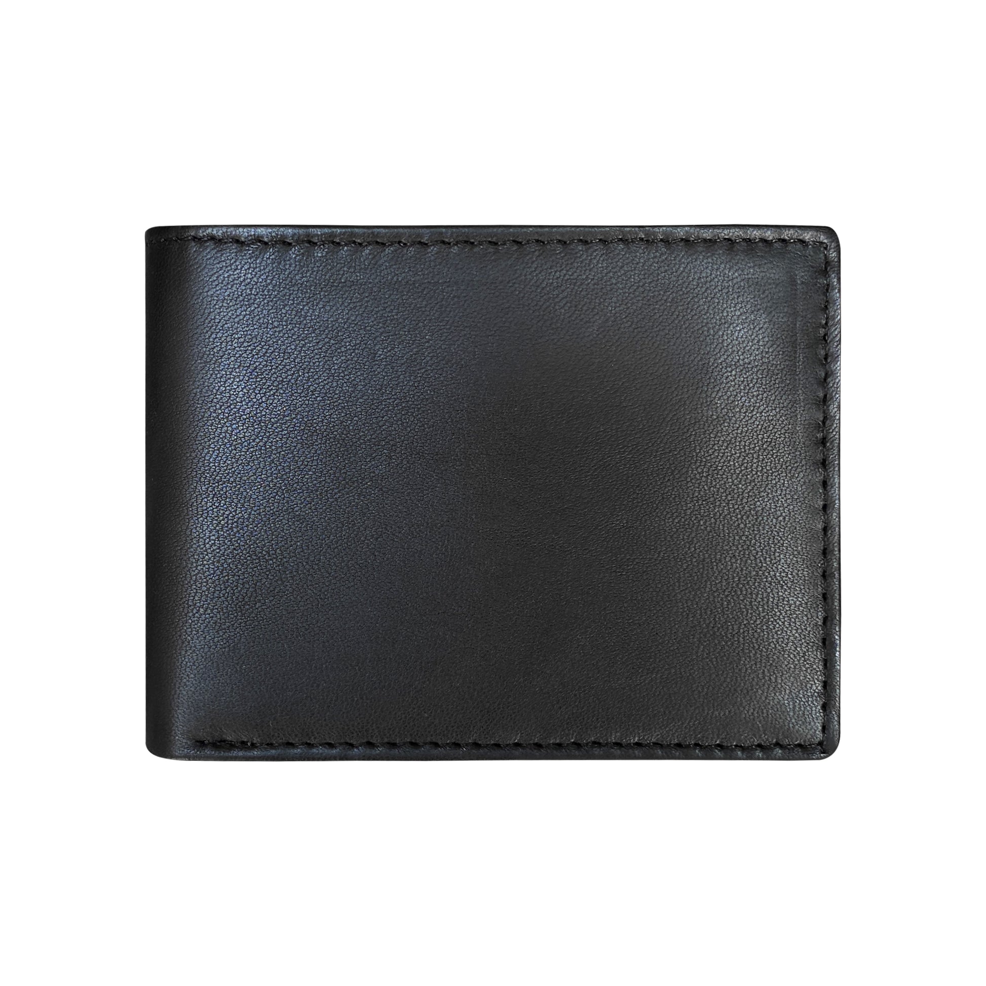Black leather wallet front view on a white background