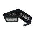Black leather wallet with visible brand label on a white background