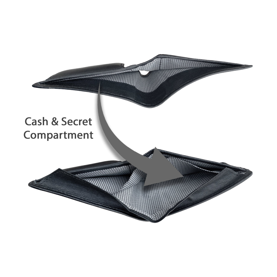Black leather wallet with card slots on a white background