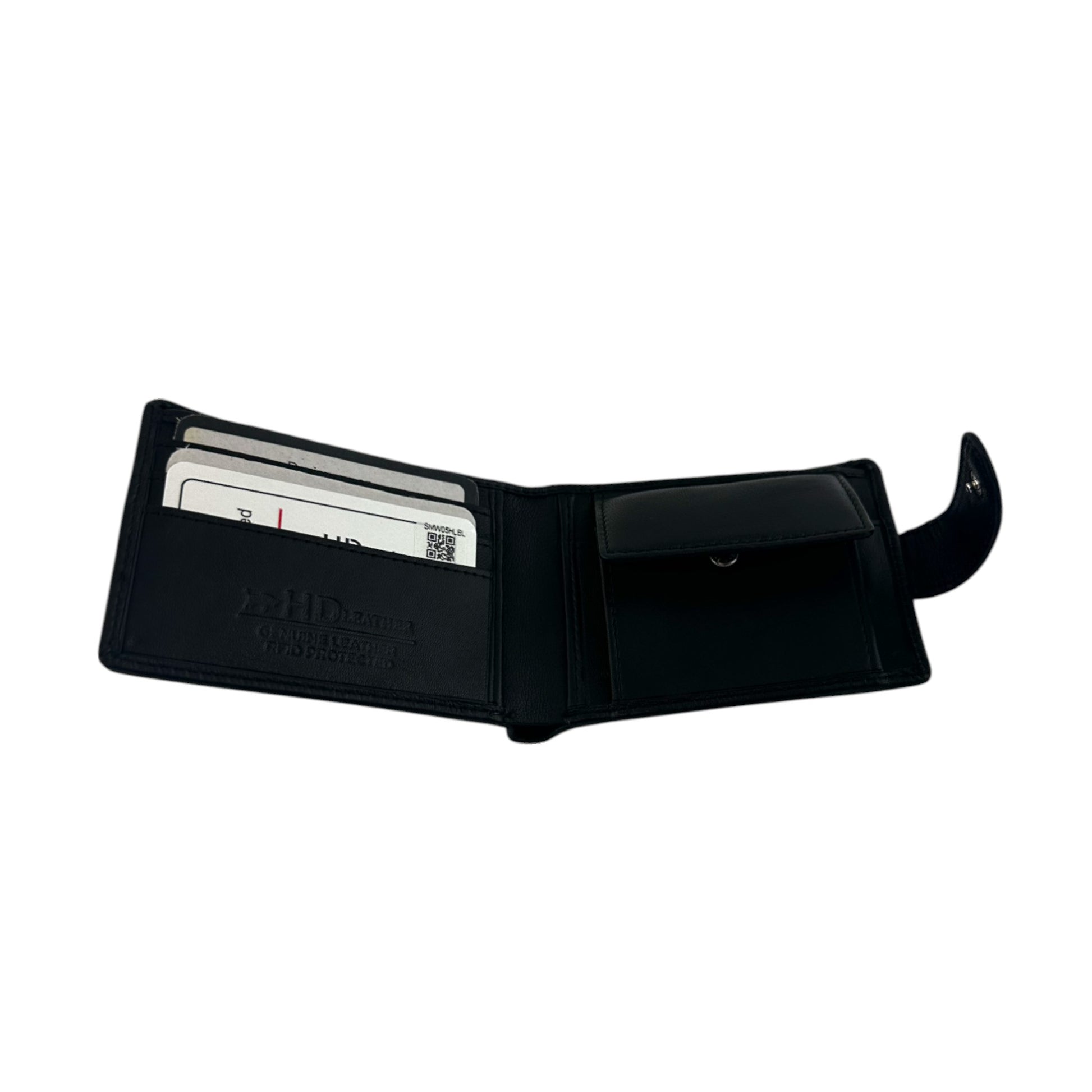 Black wallet with card holder on a white background