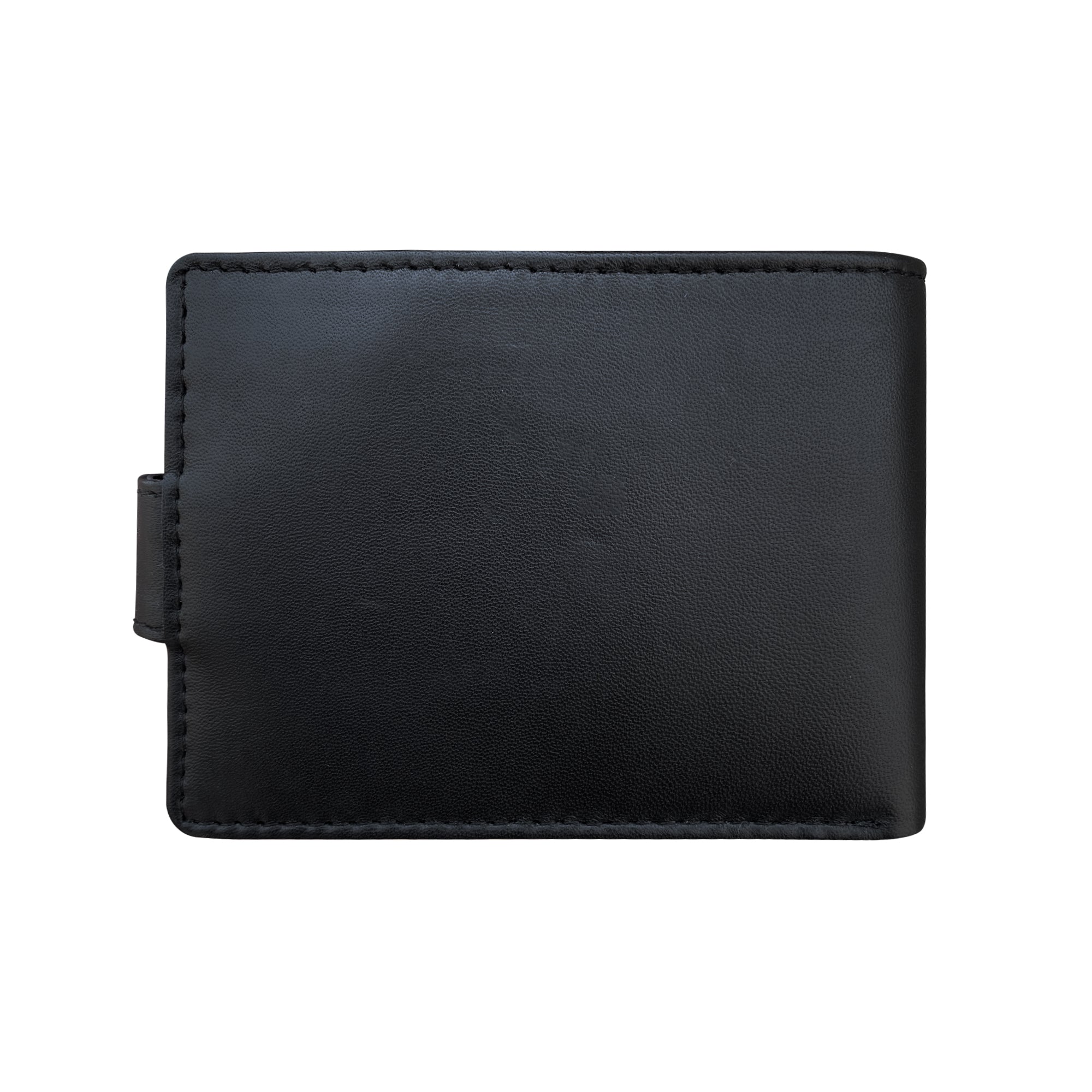 Black leather wallet back view on a white background