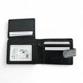 Black leather wallet with card slots on a white background