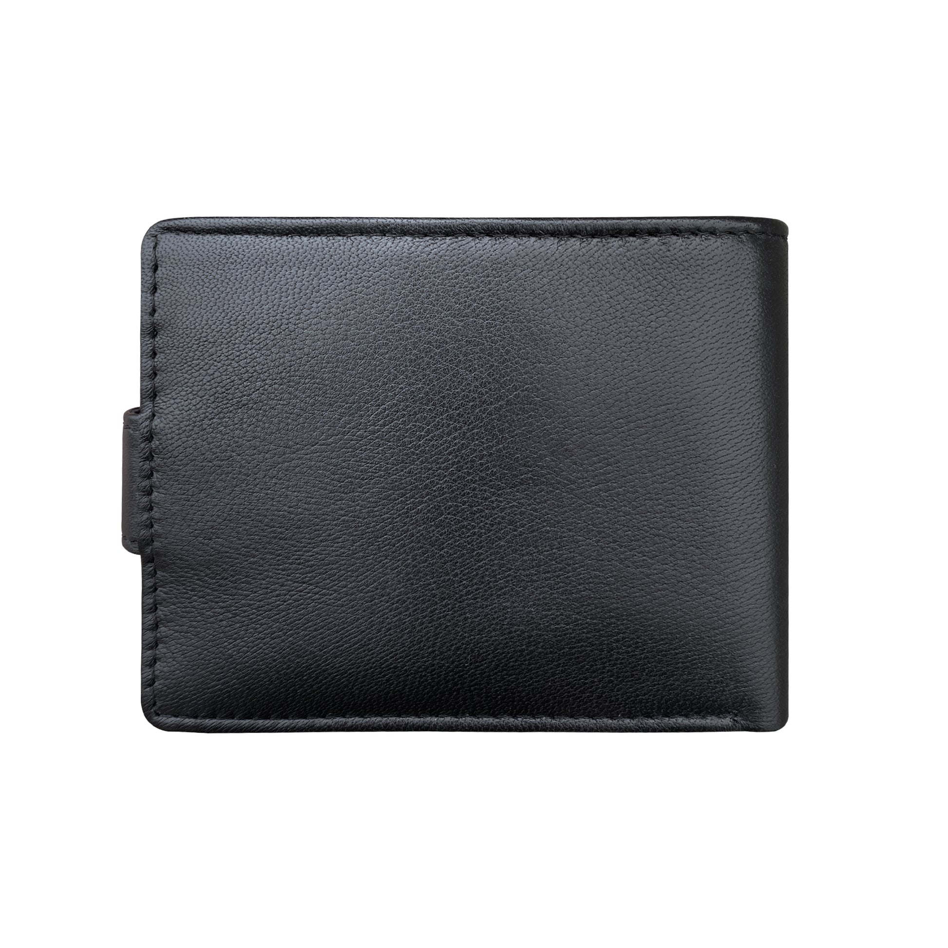 A black leather bifold wallet  back view