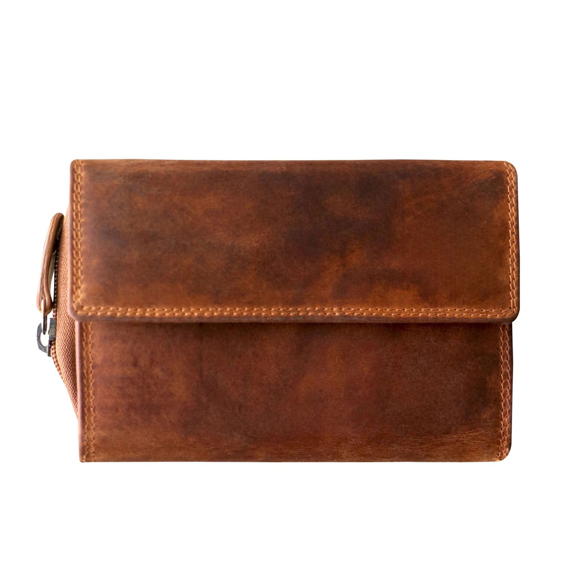 Camel leather wallet on a white background