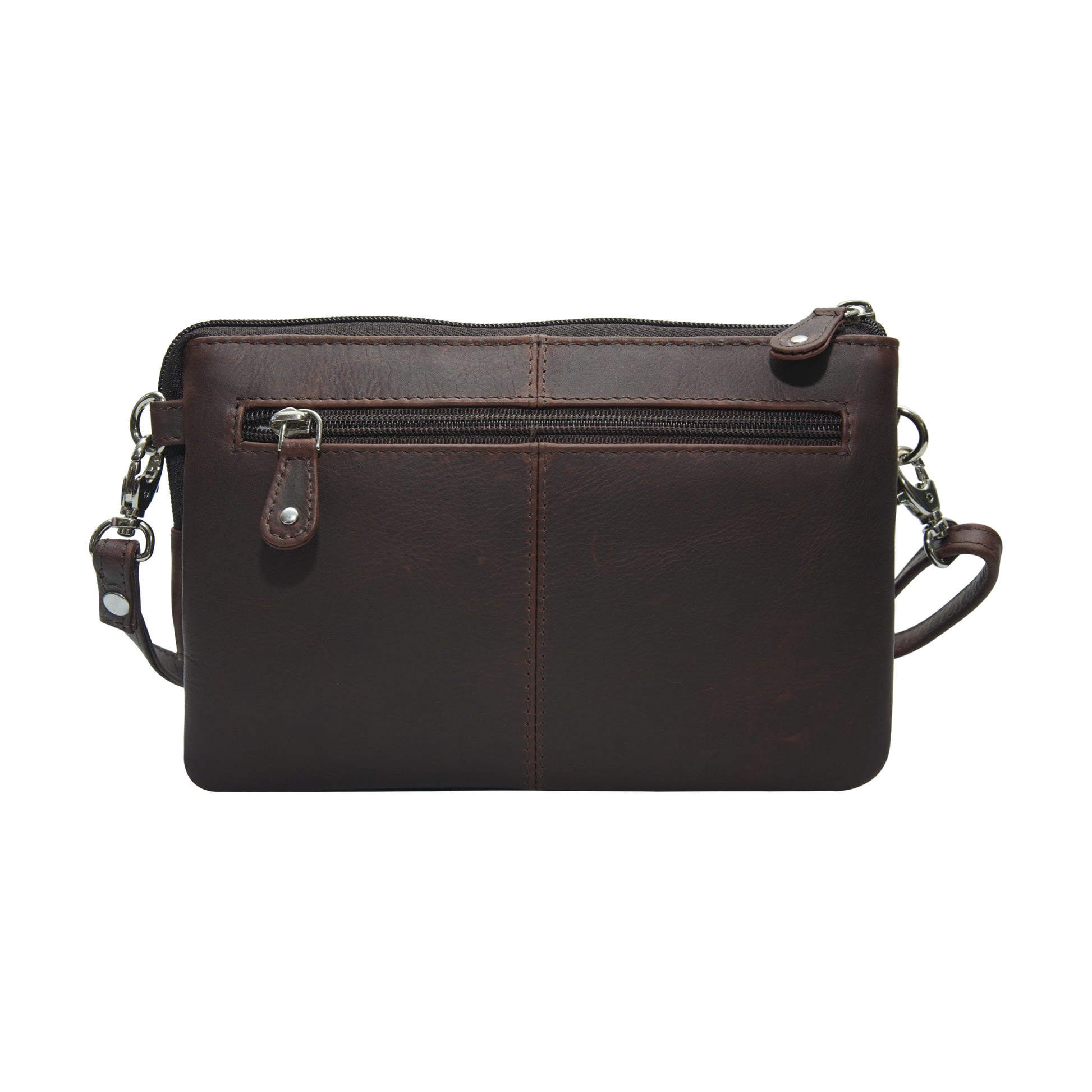 Brown leather crossbody bag back view